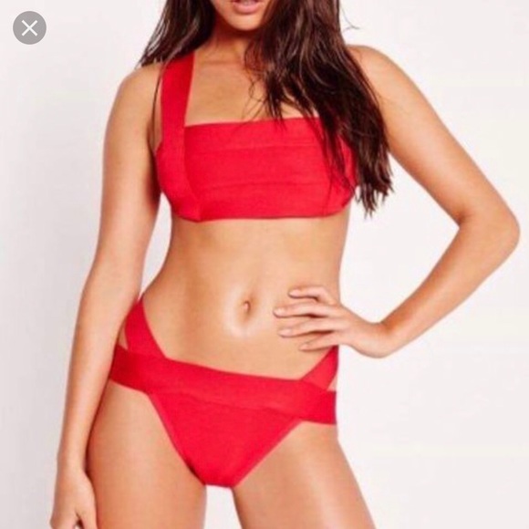 MISSGUIDED RED BANDAGE BIKINI SIZE 8 - Picture 2 of 2